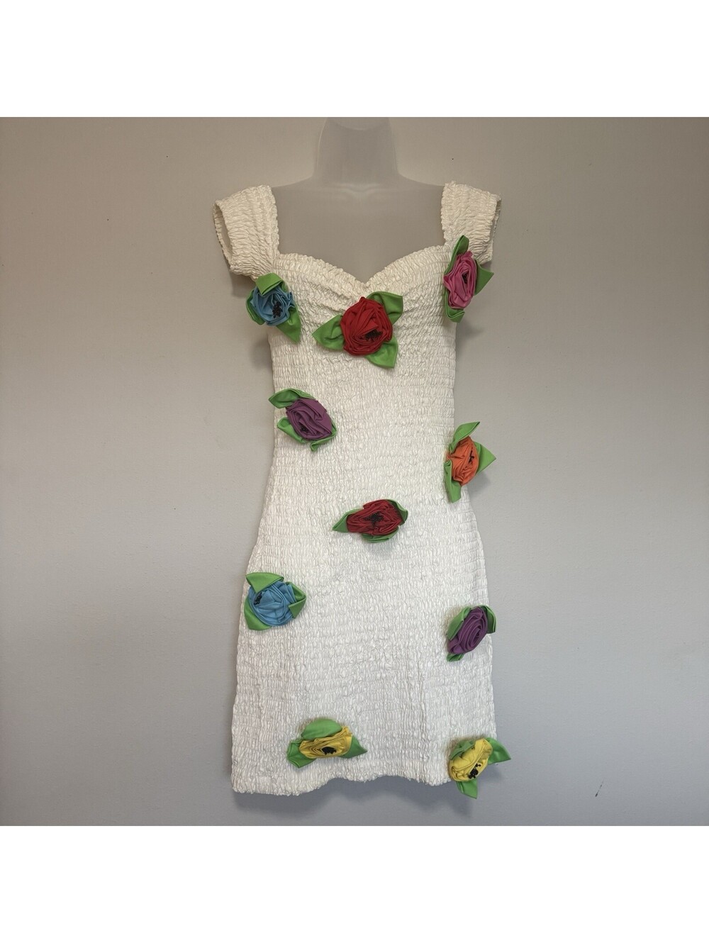 Betsey Johnson Rare Vintage Punk Label Smocked 3D Removable Roses Dress Small - Picture 1 of 9